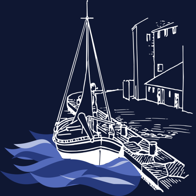 Boat in harbor illustration